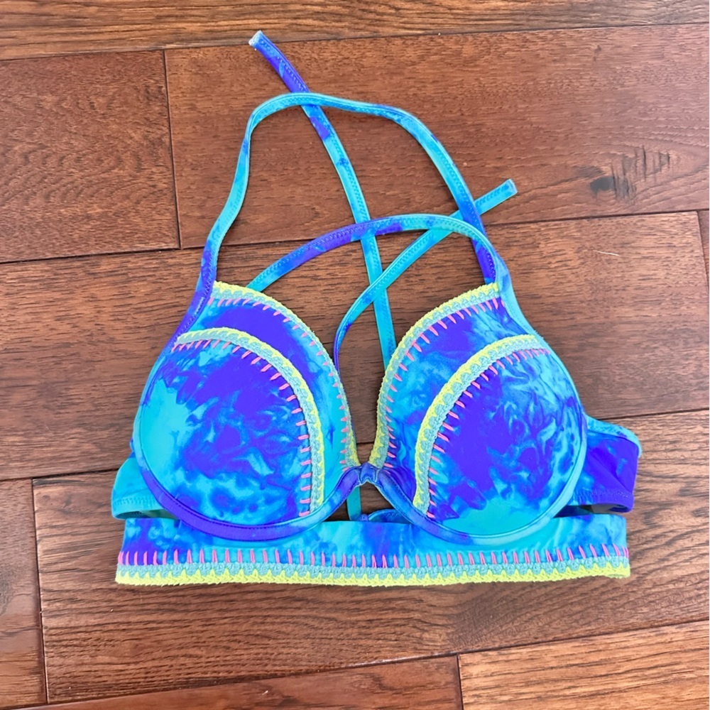 Shade & Shore Blue Tie Dye Bikini Top 34B